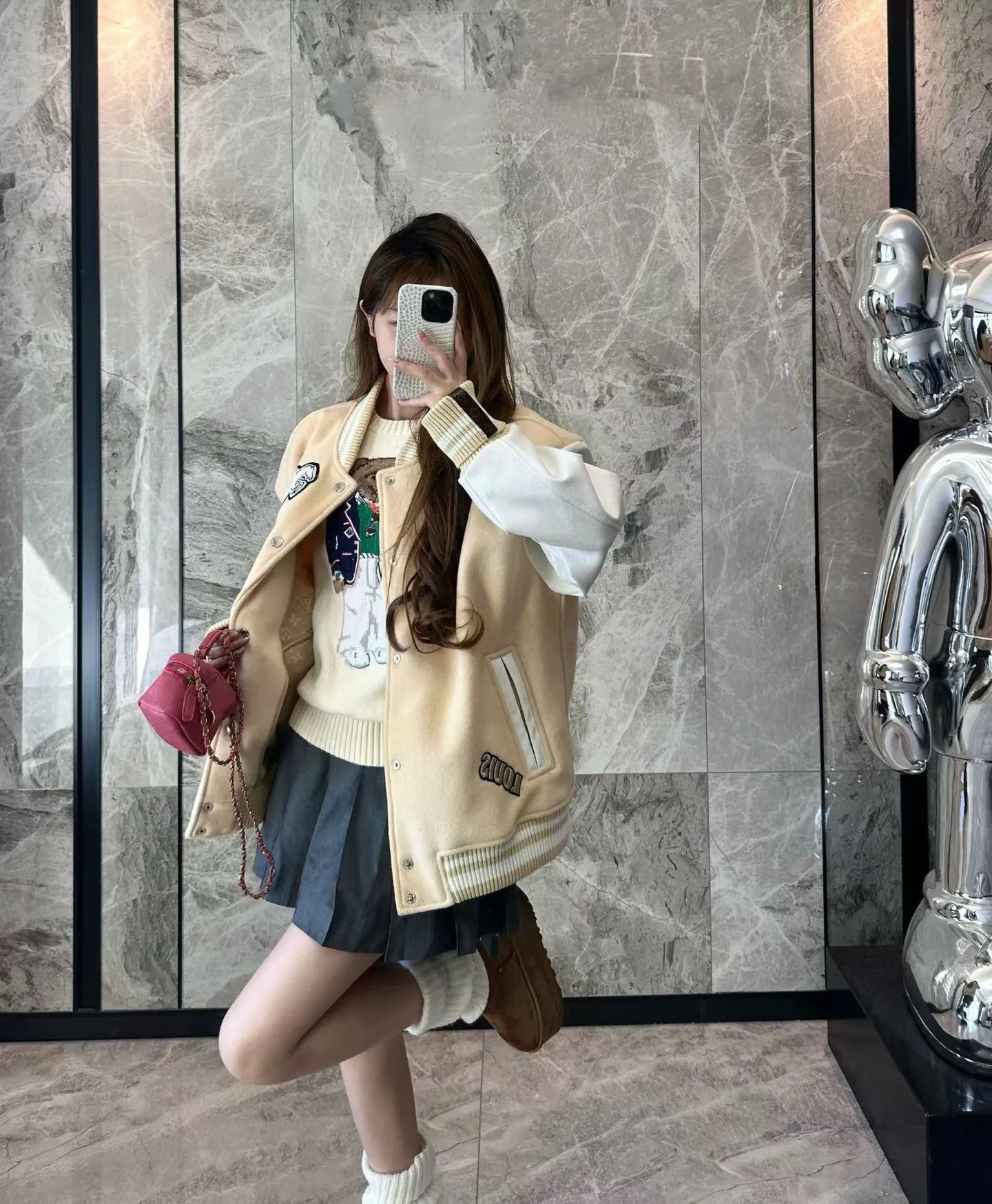 Louis Vuitton/Louis Vuitton 24Fw Pegasus towel embroidered baseball jacket